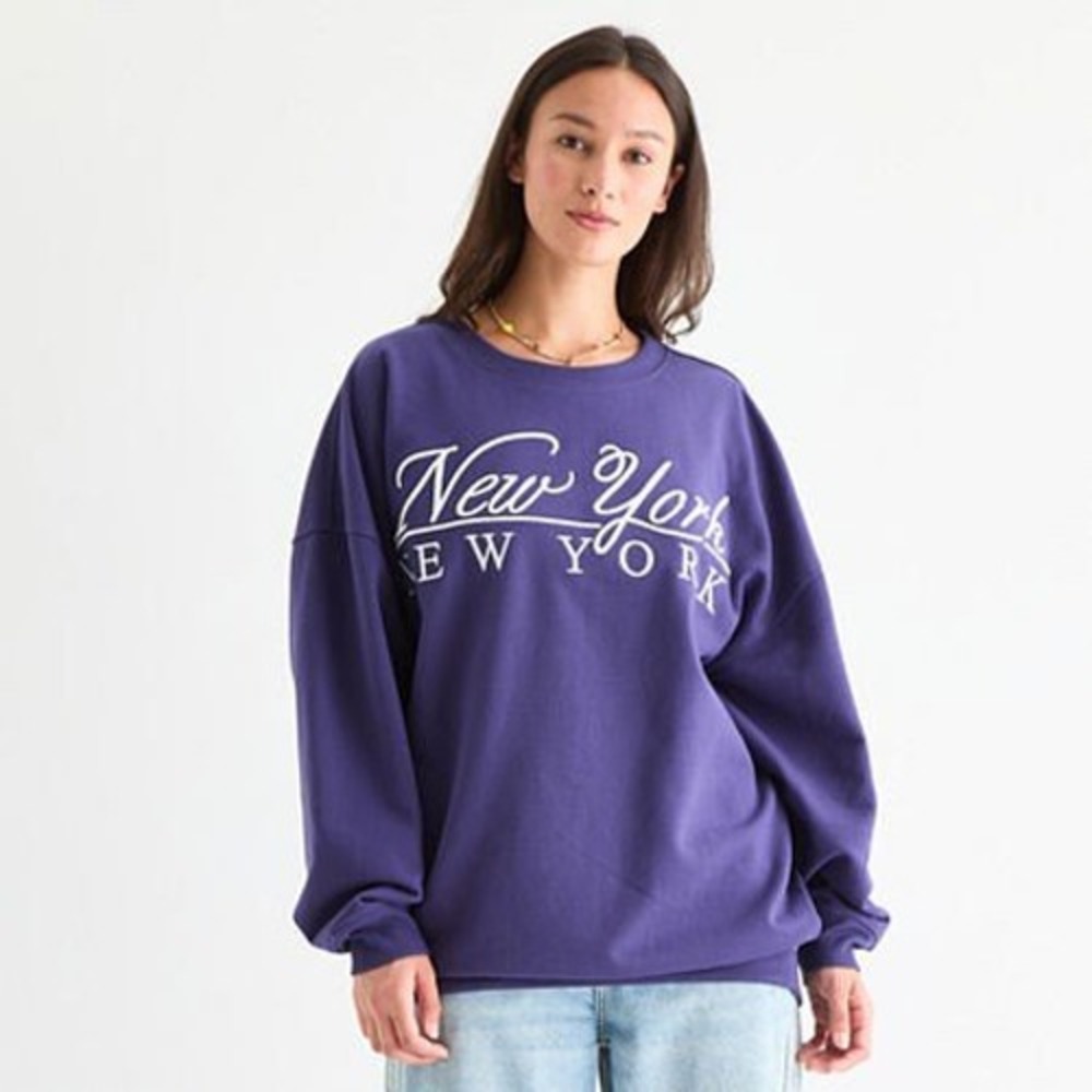 MSRP $44 Mighty Fine Women's XS Purple Embroidered Crewneck Sweatshirt